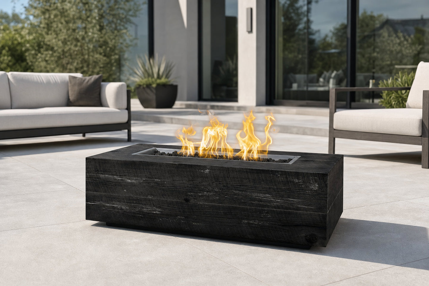 Coronado Fire Pit - GFRC Wood Grain - 84" - Ebony Lifestyle