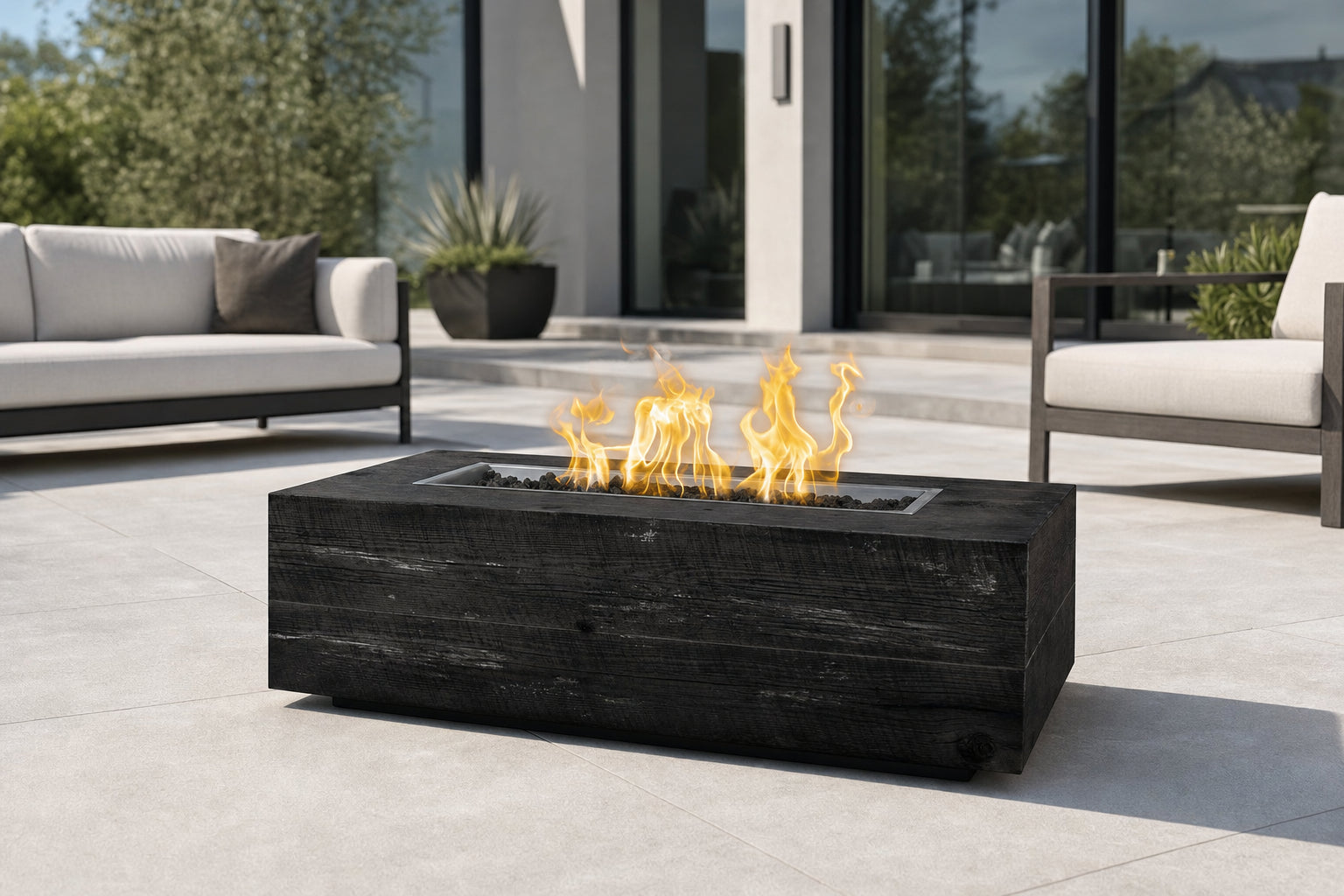 Coronado Fire Pit - GFRC Wood Grain - 84" - Ebony Lifestyle