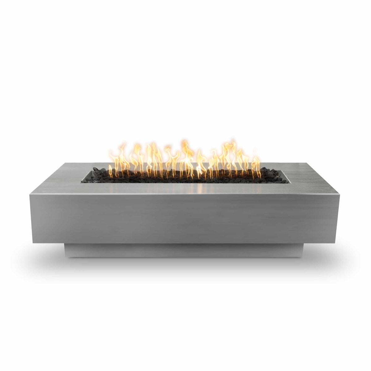 Coronado 96 inch linear metal gas fire pit in corten copper or stainless by The Outdoor Plus