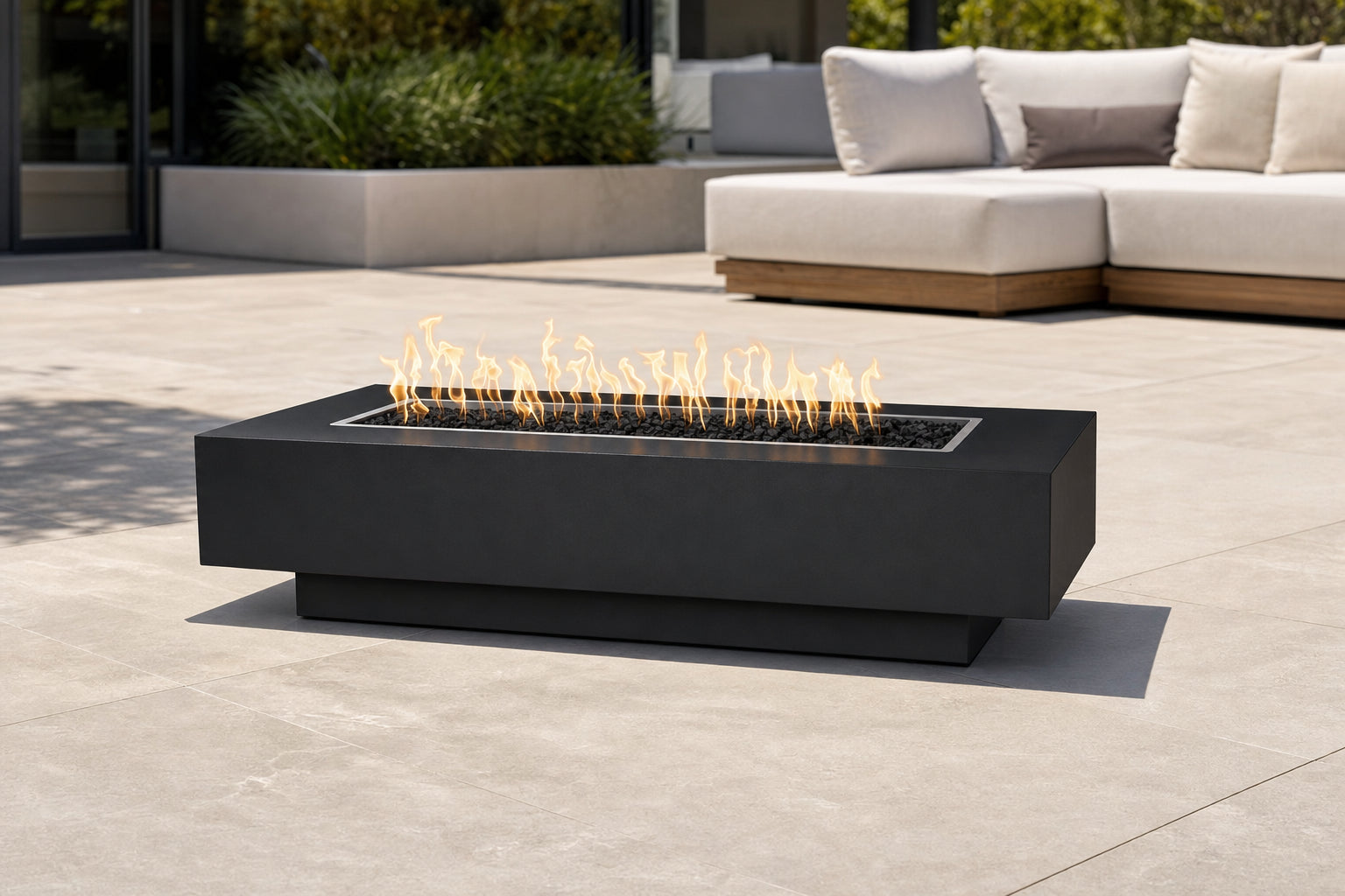 Coronado Fire Pit - Powder Coat - 72" - Gloss Black Lifestyle