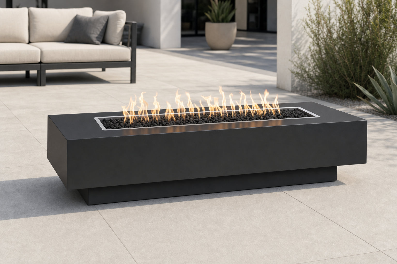 Coronado Fire Pit - Powder Coat - 72" - Gloss Black Lifestyle