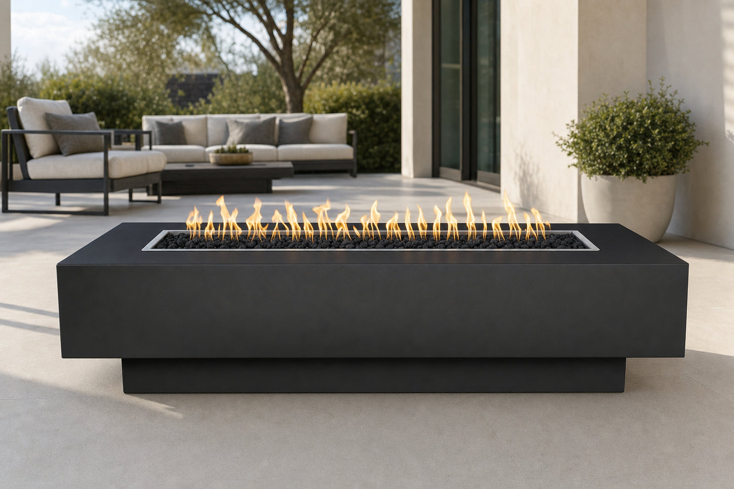 Coronado Fire Pit - Powder Coat - 84" - Gloss Black Lifestyle