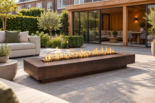 Coronado Fire Pit Metal Collection by The Outdoor Plus in a garden setting