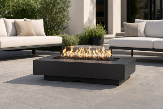 Del Mar Fire Pit - GFRC Concrete - 60" - Black Lifestyle