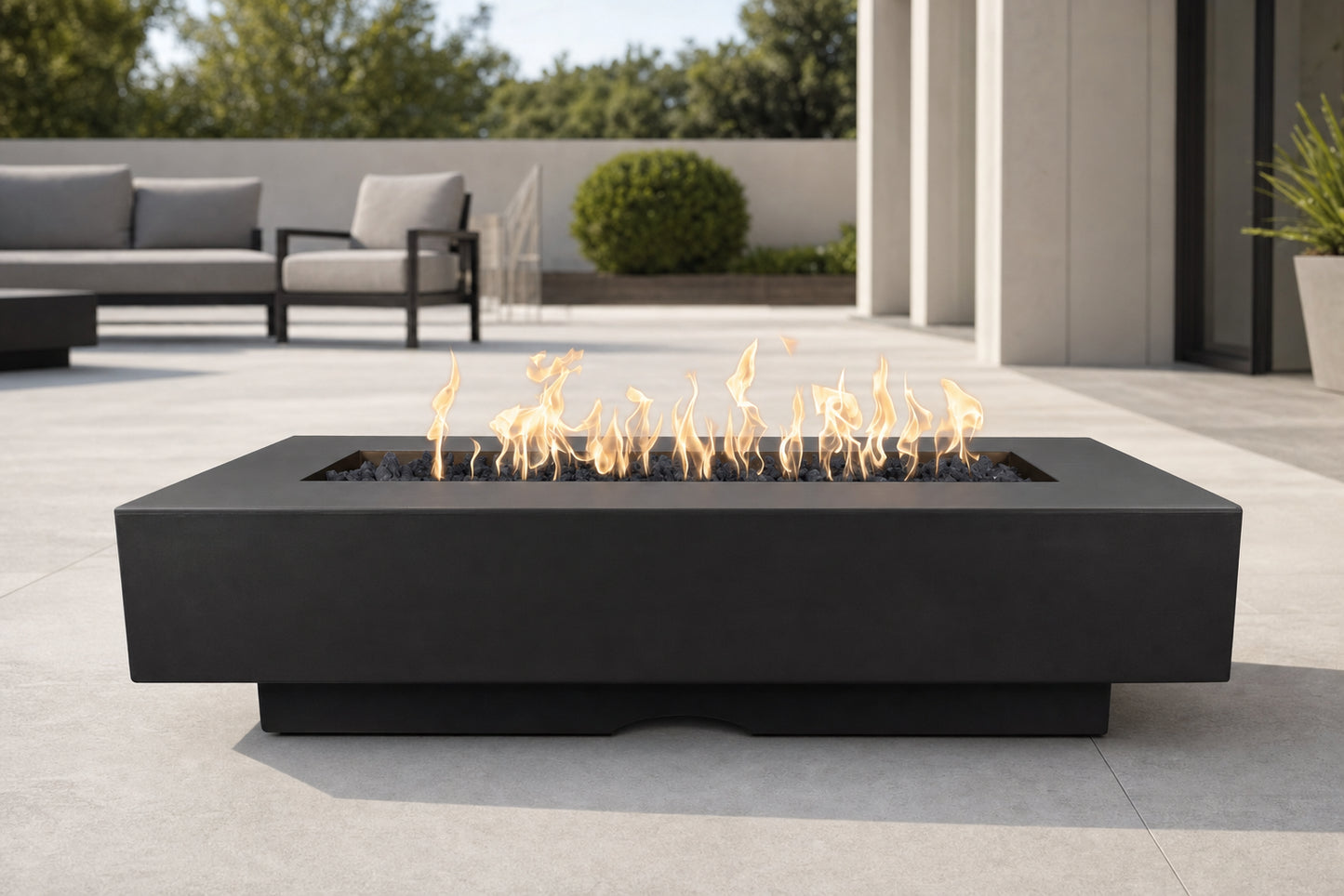 Del Mar Fire Pit - GFRC Concrete - 72" - Black Lifestyle