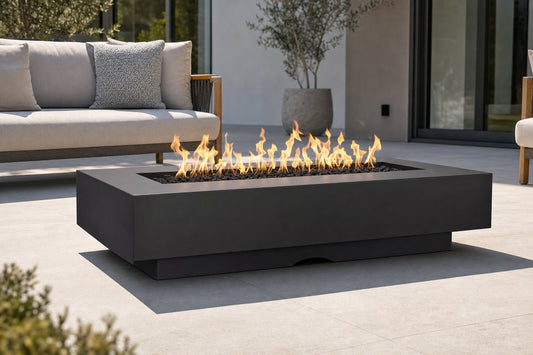 Del Mar Fire Pit - GFRC Concrete - 84" - Black Lifestyle