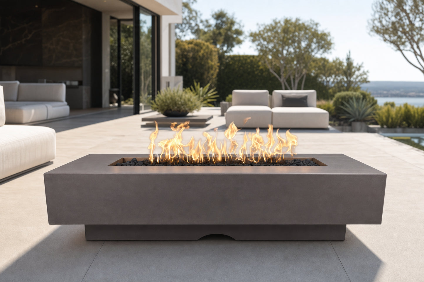 Del Mar Fire Pit - GFRC Concrete - 84" - Chestnut Lifestyle