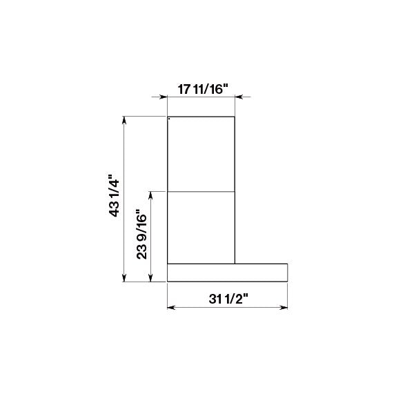 Falmec Line Outdoor 36" range hood dimension drawing, side view showing 31-1/2" depth