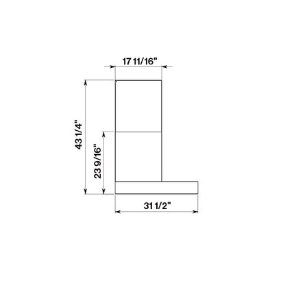 Falmec Line Outdoor 36" range hood dimension drawing, side view showing 31-1/2" depth