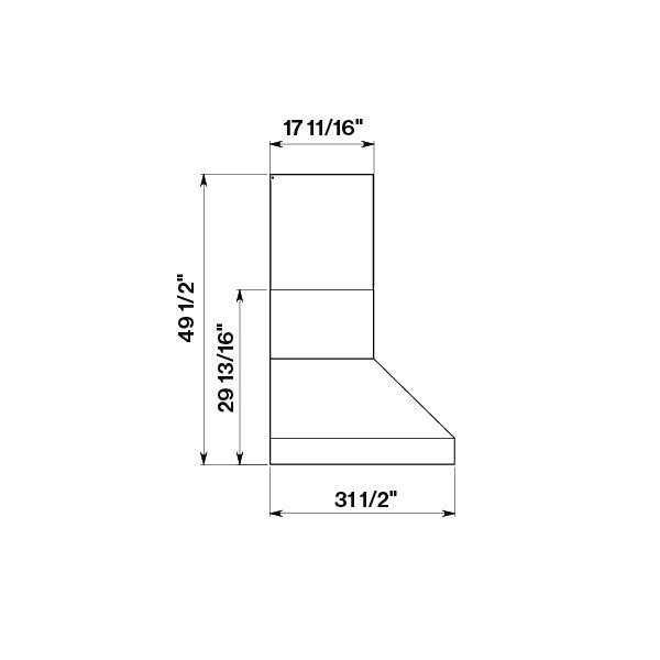 Falmec Pyramid Outdoor range hood dimension drawing, side view showing 31-1/2" depth