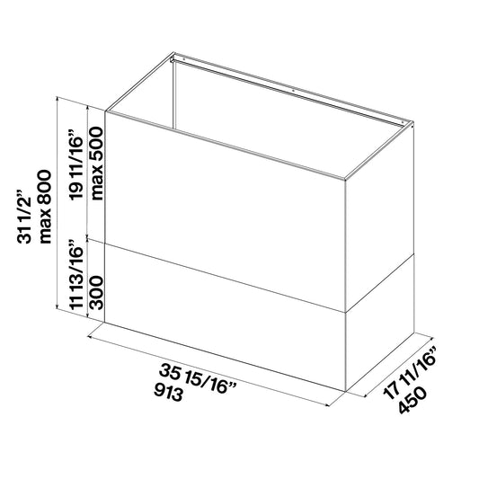 Falmec KCPHN.001 Zeus Outdoor 36" stainless chimney kit with dimensions