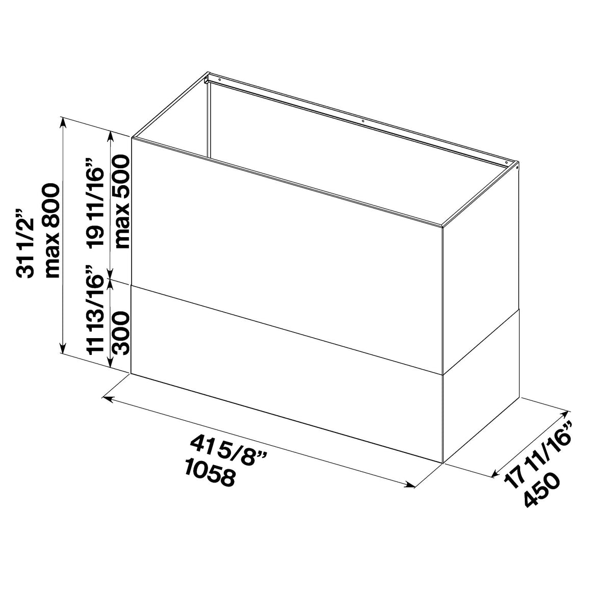 Falmec KCPHN.002 Zeus Outdoor 42" stainless chimney kit with dimensions