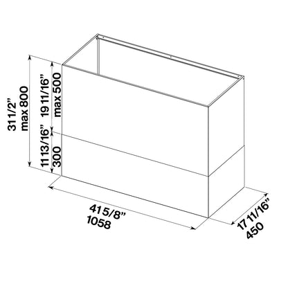 Falmec KCPHN.002 Zeus Outdoor 42" stainless chimney kit with dimensions