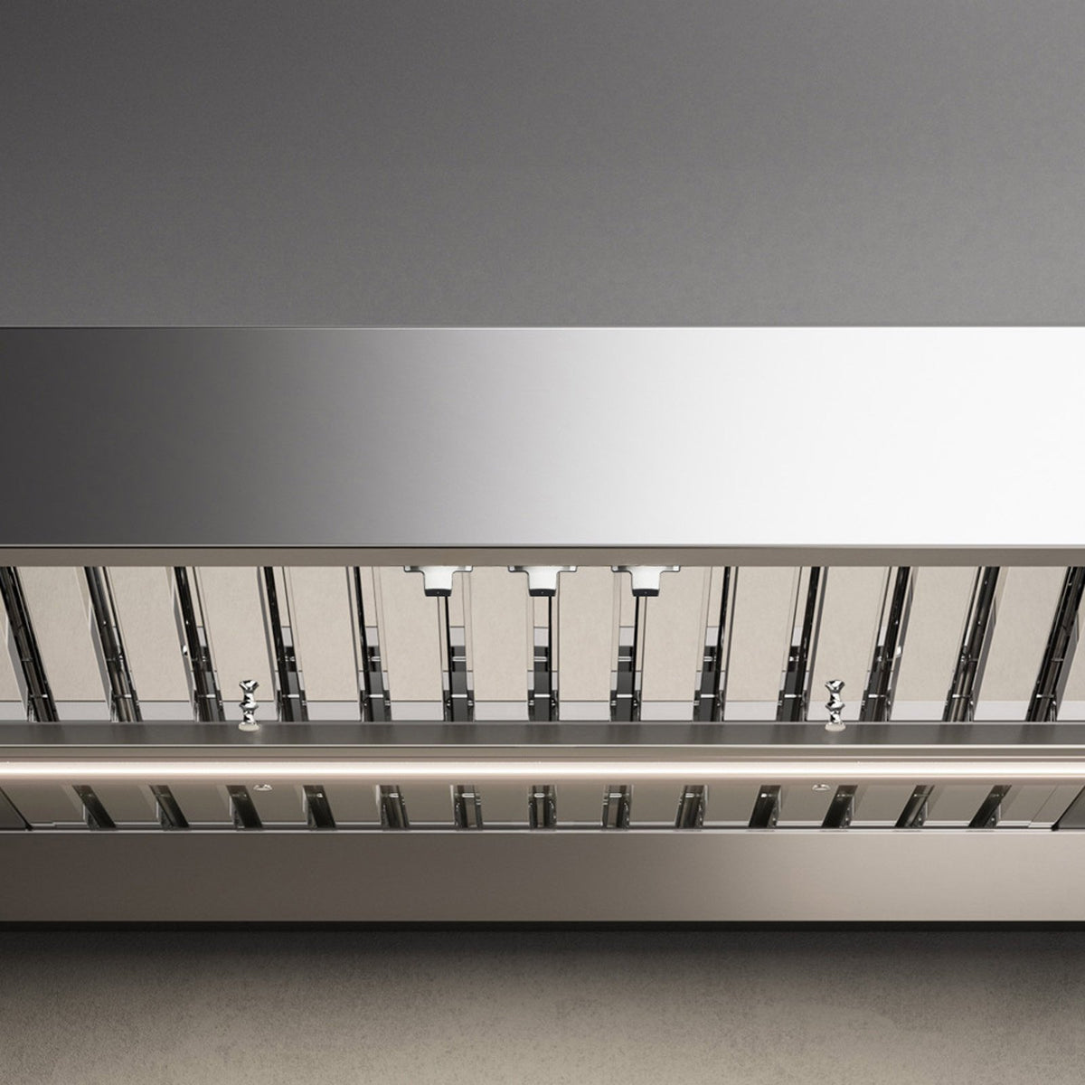 Close-up of Falmec Zeus Outdoor stainless steel baffle filters