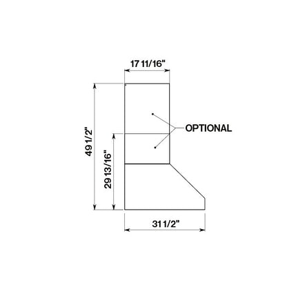 Falmec Zeus Outdoor range hood dimension drawing, side view with optional chimney