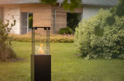 Propane Patio Heater 59" – 360° Glass Flame Tower Outdoor Gas Fireplace, Freestanding, 27,300 BTU, Black