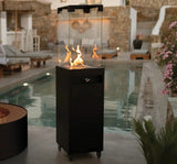 Propane Patio Heater 59" – 360° Glass Flame Tower Outdoor Gas Fireplace, Freestanding, 27,300 BTU, Black
