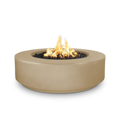 Florence 42 inch round low profile 12 inch tall GFRC concrete gas fire pit by The Outdoor Plus