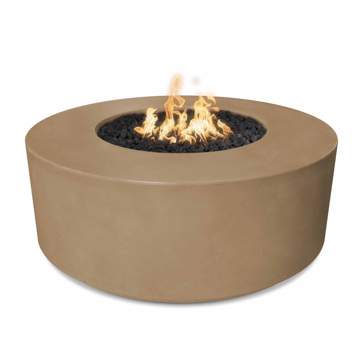 Florence 46 inch round 20 inch tall GFRC concrete gas fire pit by The Outdoor Plus