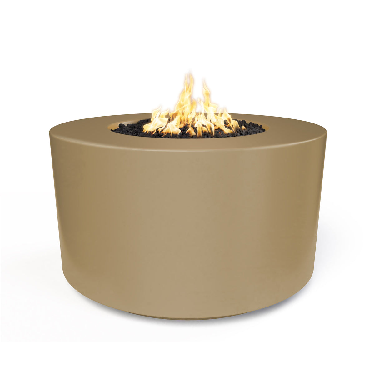 Florence 42 inch round 24 inch tall GFRC concrete gas fire pit with access door by The Outdoor Plus