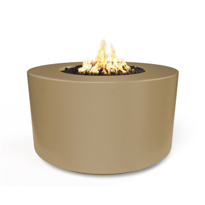 Florence 42 inch round 24 inch tall GFRC concrete gas fire pit with access door by The Outdoor Plus