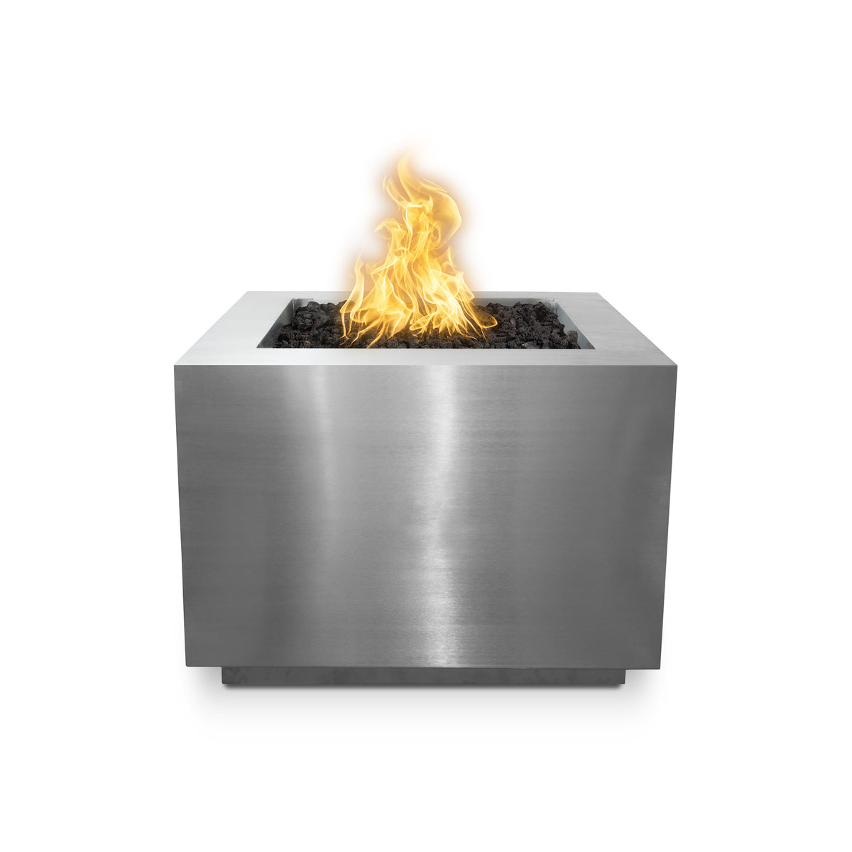 Forma 48 inch square metal gas fire pit in corten, hammered copper or stainless steel by The Outdoor Plus