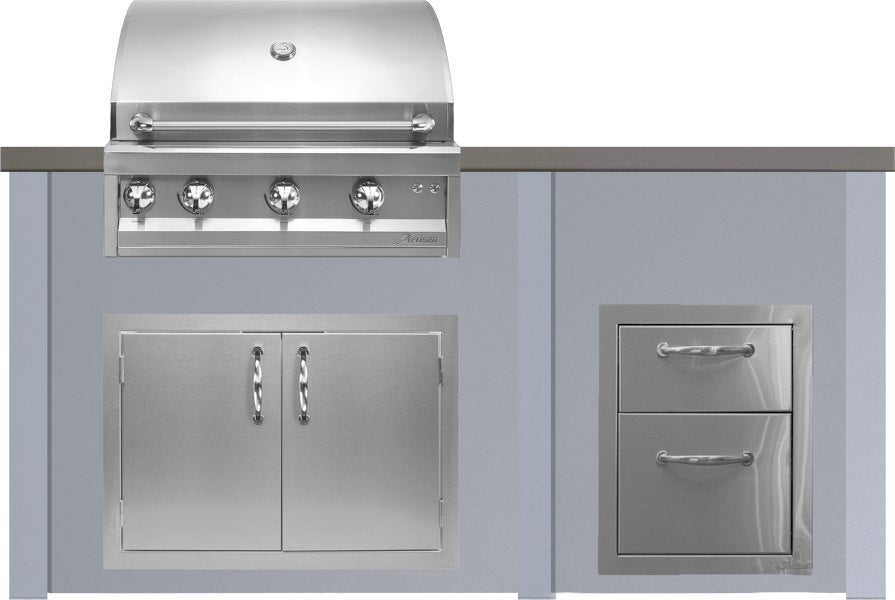 Haven 72" kitchen base in Pebble Gray with Concrete top, Artisan 32" grill and drawers sold separately