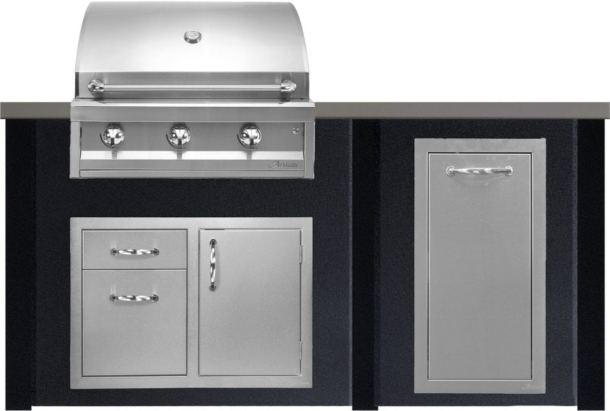 Haven 72" kitchen base in Charcoal with trash center panel, Artisan grill and trash center sold separately