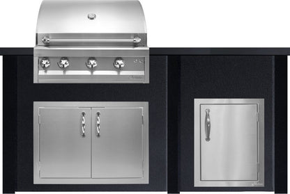Haven 72" Graphite Black countertop on Charcoal base, shown with Artisan 32" grill and doors (sold separately)