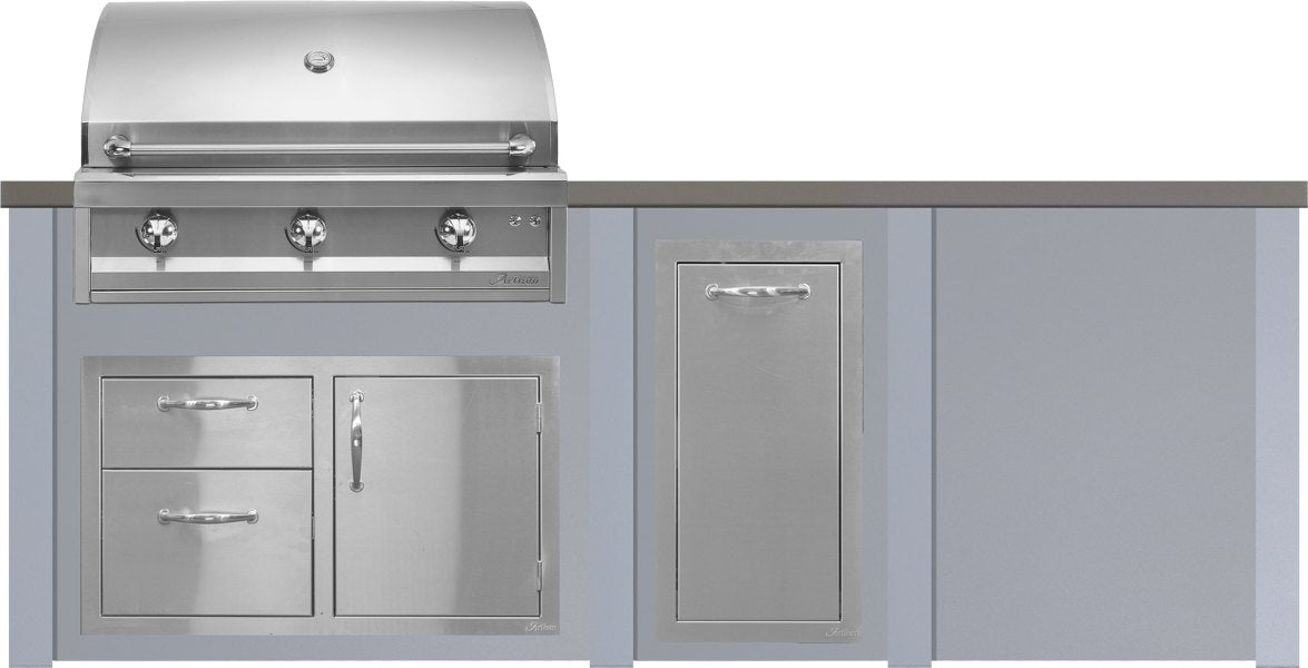 Haven 96" Pebble Gray base with Concrete top, Artisan 36" grill, doors and trash center sold separately