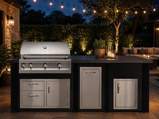 Haven 8 ft kitchen, Graphite Black countertop on Charcoal base with Artisan 36" grill (sold separately)