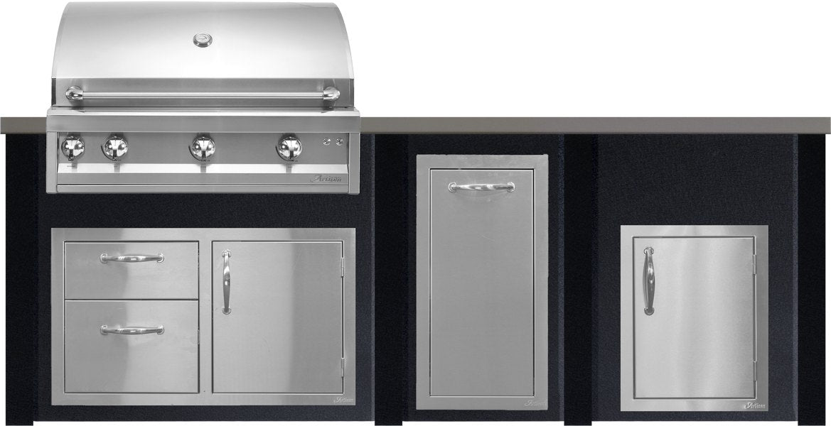 Haven 96" Concrete countertop on Charcoal base, shown with Artisan 36" grill and doors (sold separately)