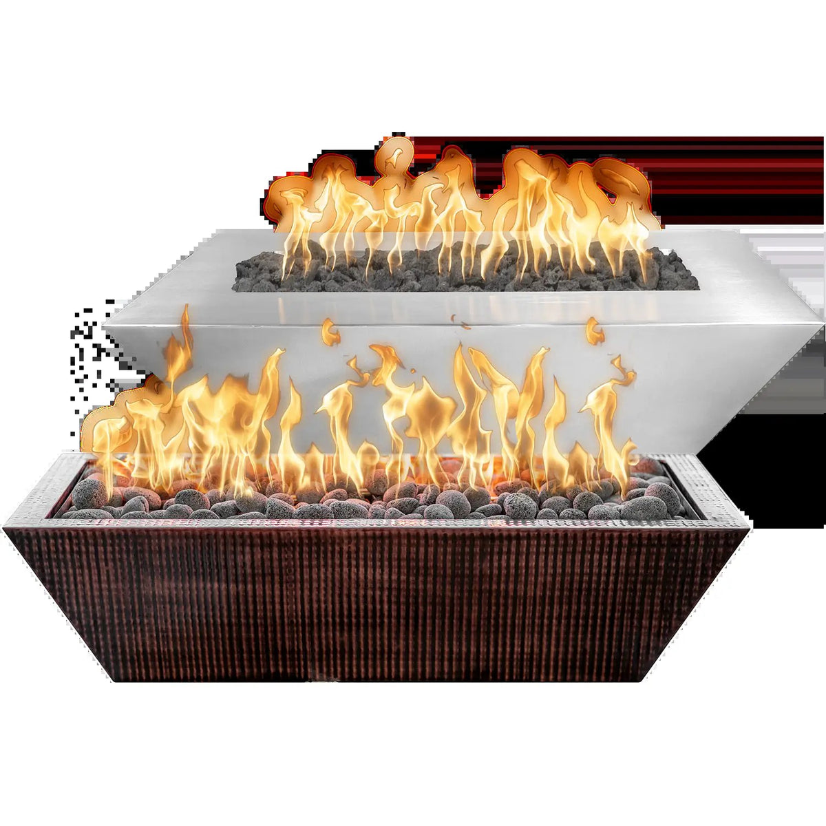 60" x 30" Linear Maya Fire Bowl - Stainless Steel by The Outdoor Plus in stainless steel and hammered copper finishes