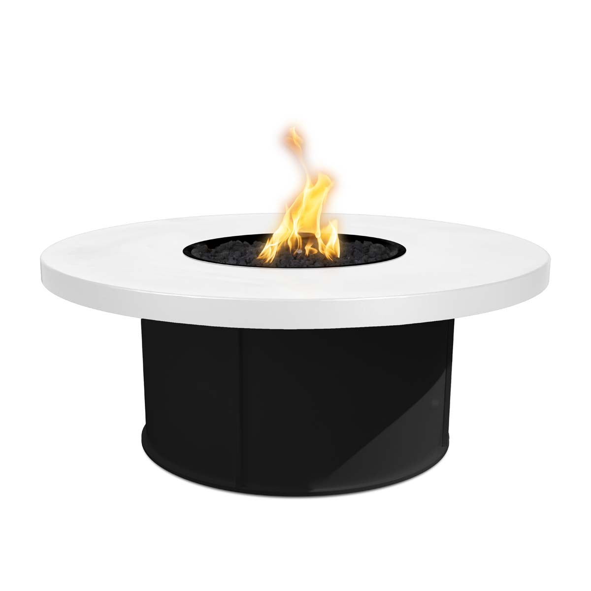 Mabel 48 inch round Black and White gas fire table by The Outdoor Plus