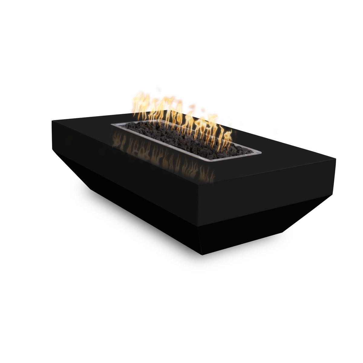 Moderno 72 inch rectangular metal gas fire pit in hammered copper or stainless steel by The Outdoor Plus