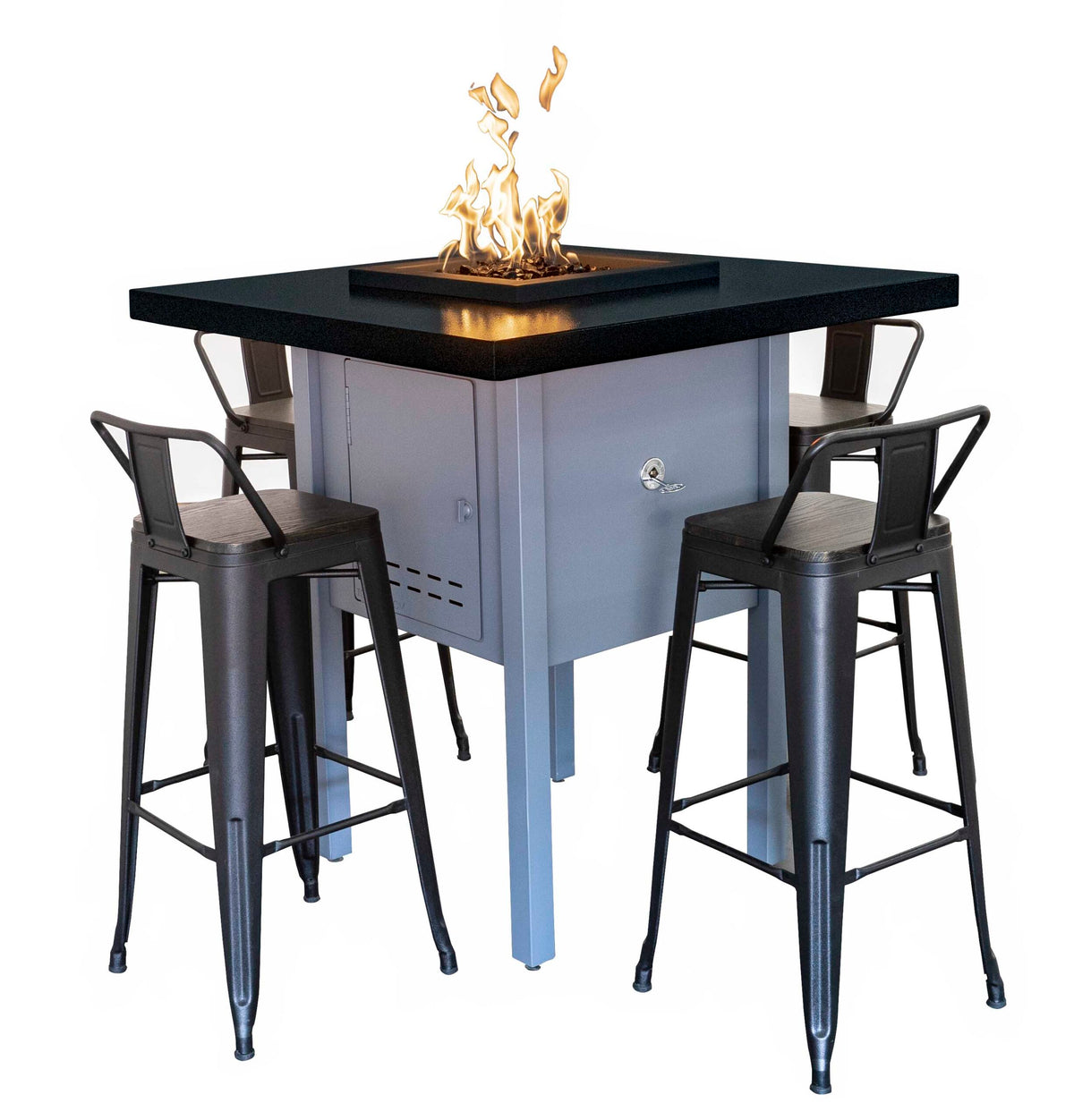 Monterey 54 inch square bar-height powder coat gas fire table by The Outdoor Plus