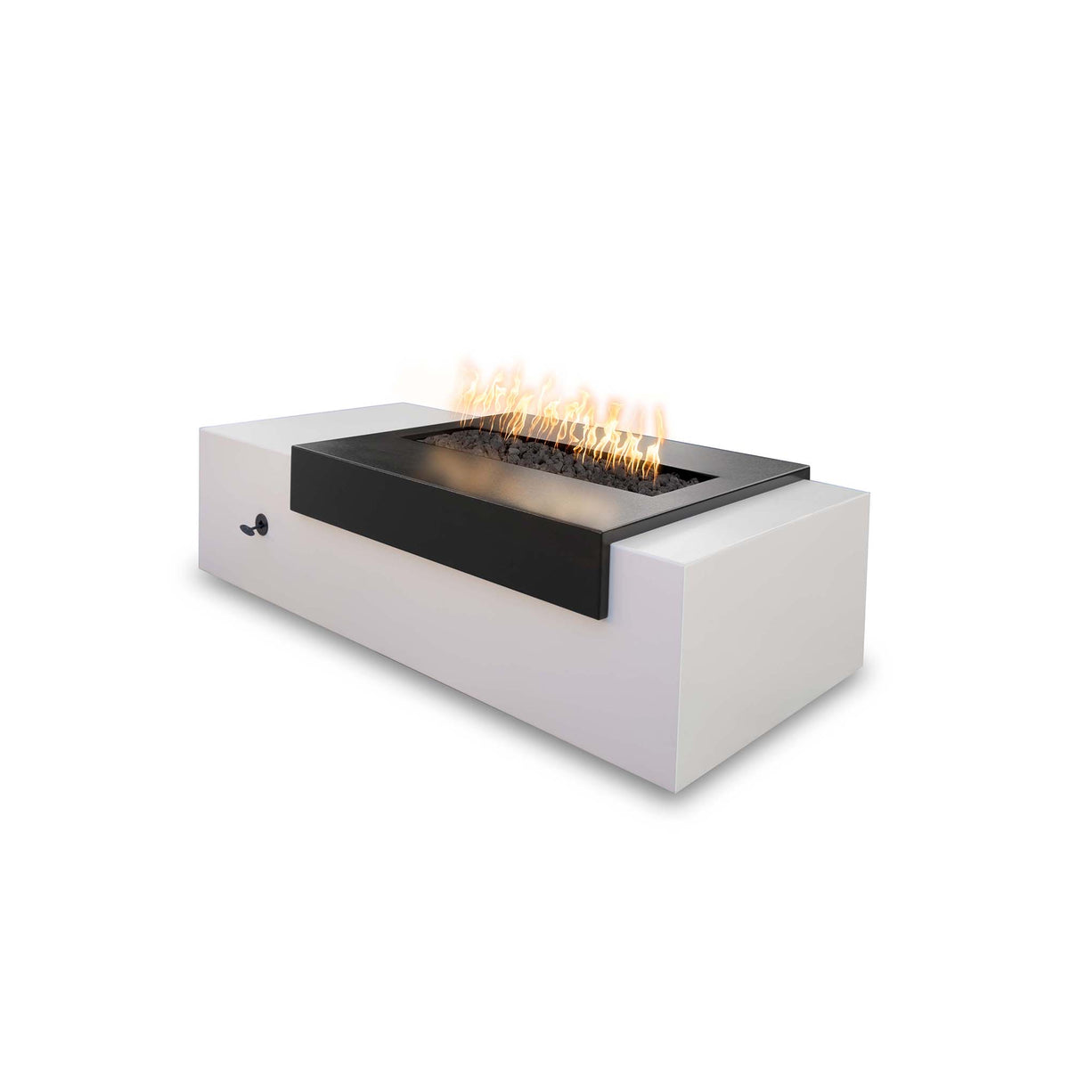 Moonstone 84 inch offset linear gas fire pit in Black and White Collection powder coat by The Outdoor Plus