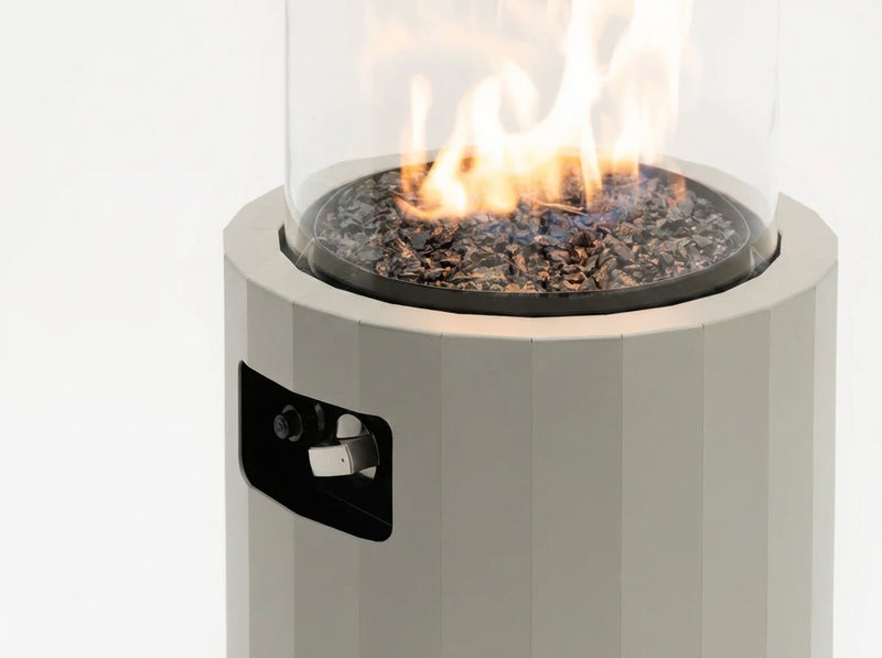 Freestanding Propane Outdoor Gas Fireplace – Compact 360° Fire Column | Planika Bino | 27,300 BTU – silk gray flame