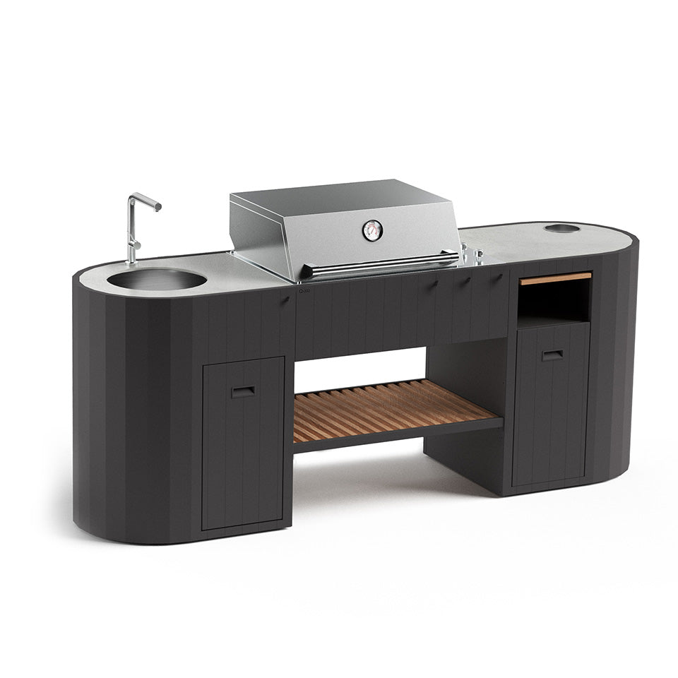 Q-boo OVO GL freestanding outdoor kitchen with propane grill and Dekton countertop