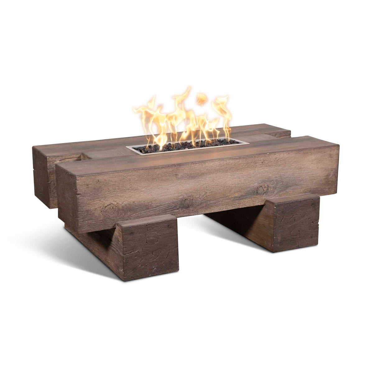 Palo 48 inch GFRC wood grain rectangular gas fire pit by The Outdoor Plus