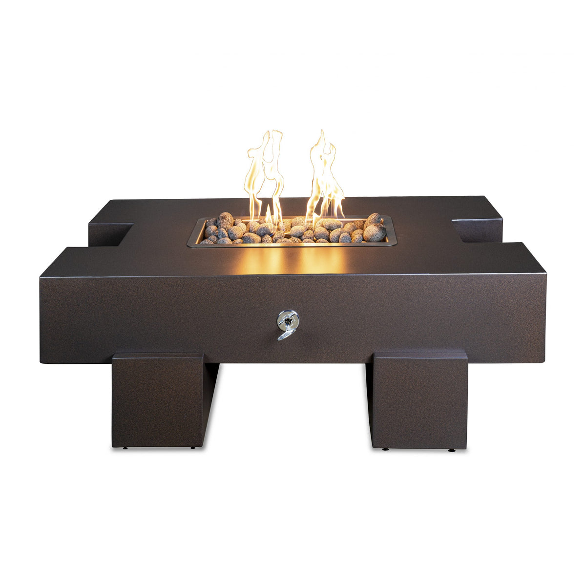 Palo 72 inch rectangular powder coat gas fire pit with floating block design by The Outdoor Plus