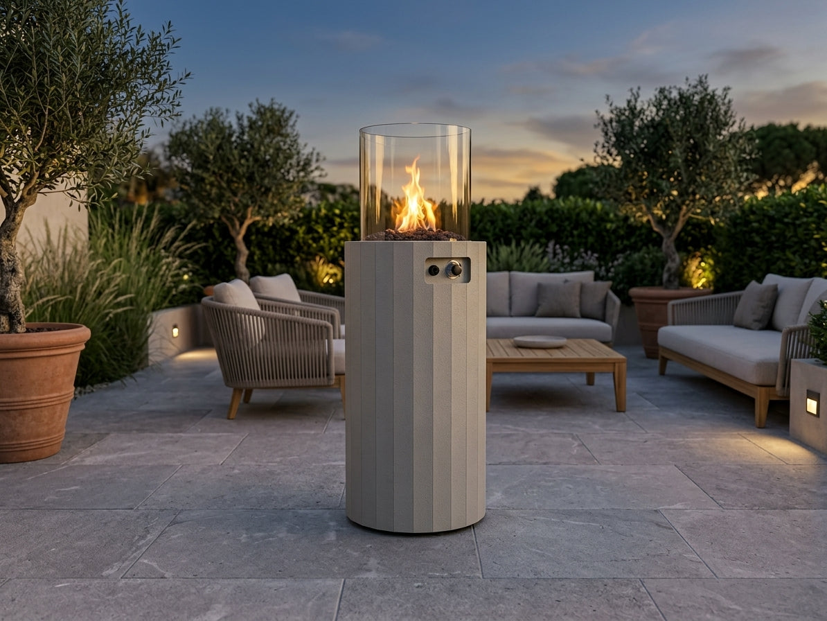 Freestanding Propane Outdoor Gas Fireplace – Compact 360° Fire Column | Planika Bino | 27,300 BTU