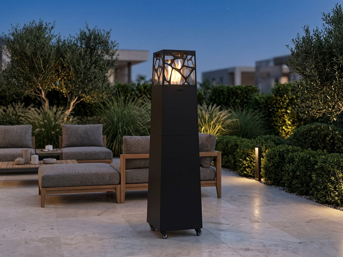 Freestanding Propane Outdoor Gas Fireplace – Modern Fire Column | Planika Pyramid | 28,000 BTU