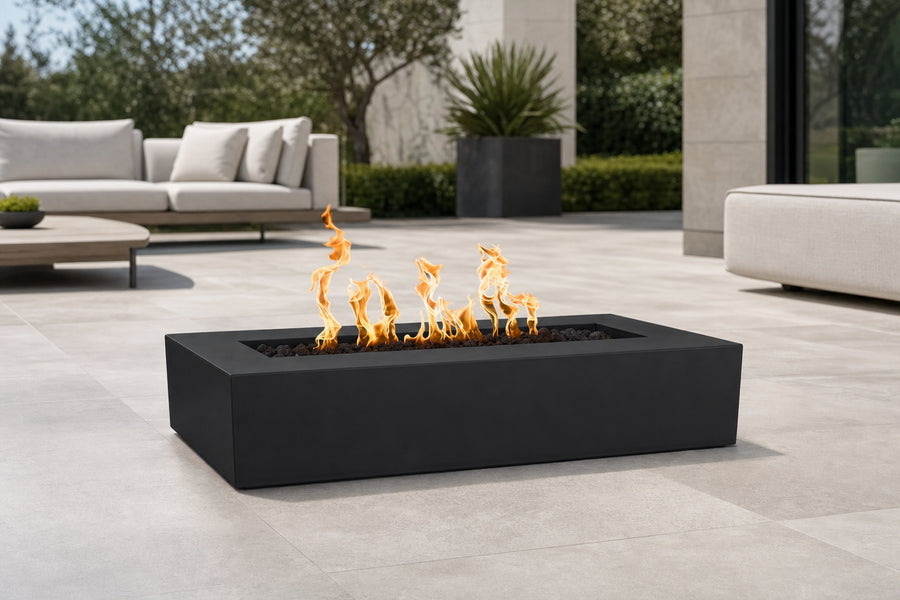 Regal GFRC concrete gas fire pit in black