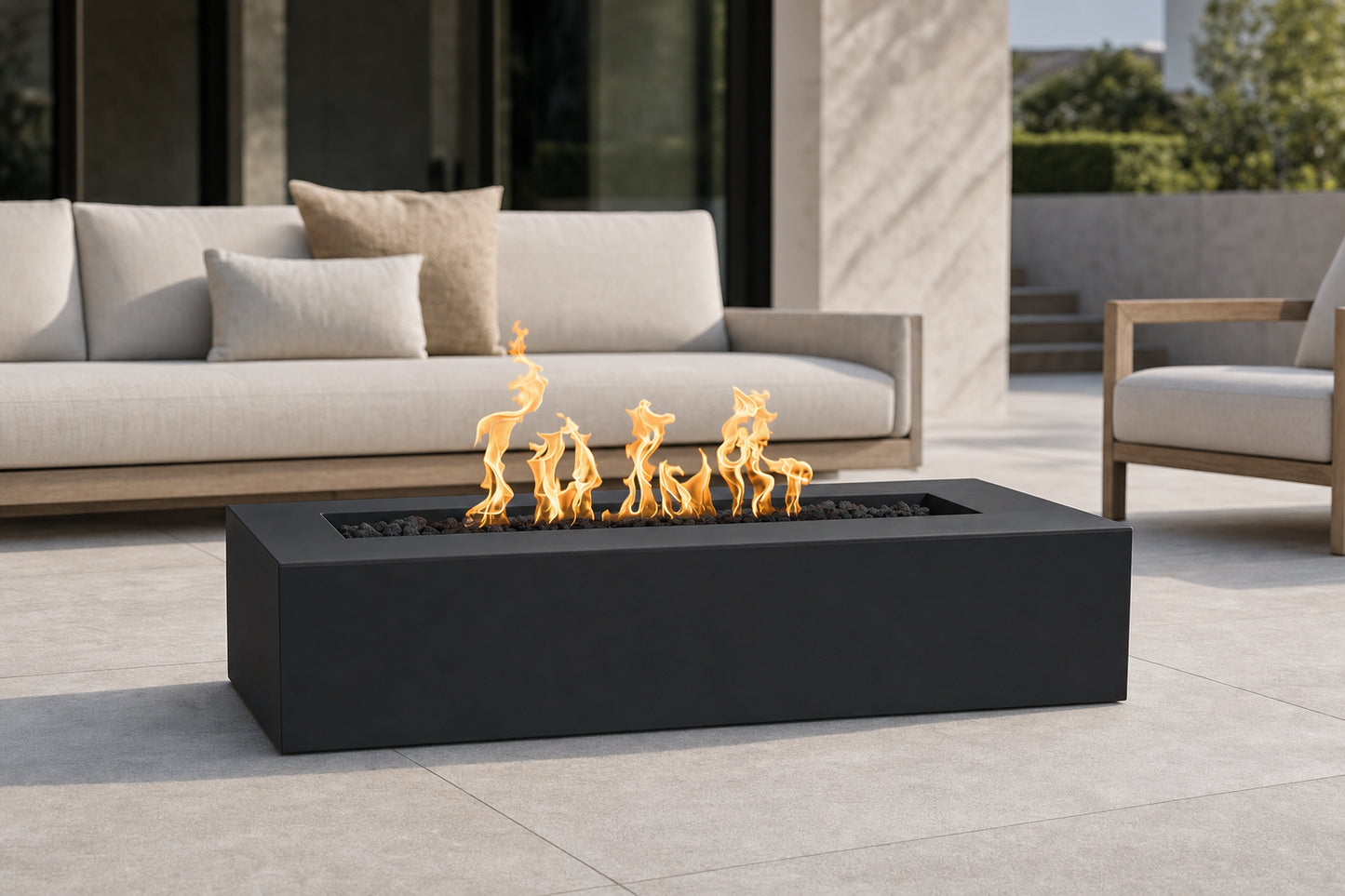 Regal Fire Pit - GFRC Concrete - 60" - Black Lifestyle
