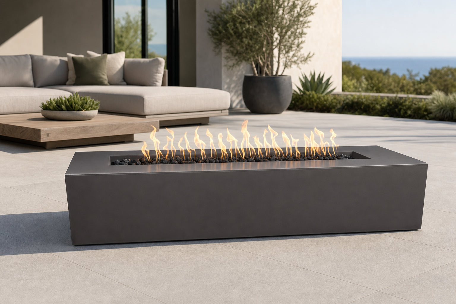Regal Fire Pit - GFRC Concrete - 60" - Chestnut Lifestyle