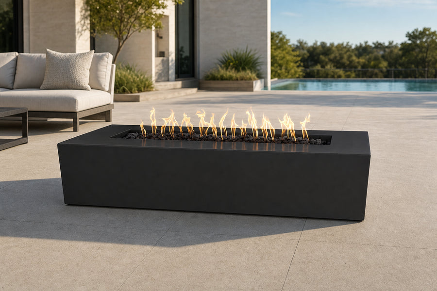 Regal powder-coated steel gas fire pit in gloss black