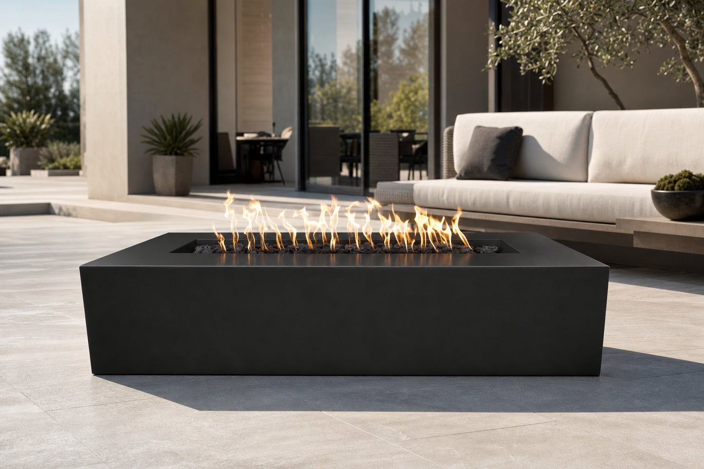 Regal Fire Pit - Powder Coat - 60" - Gloss Black Lifestyle
