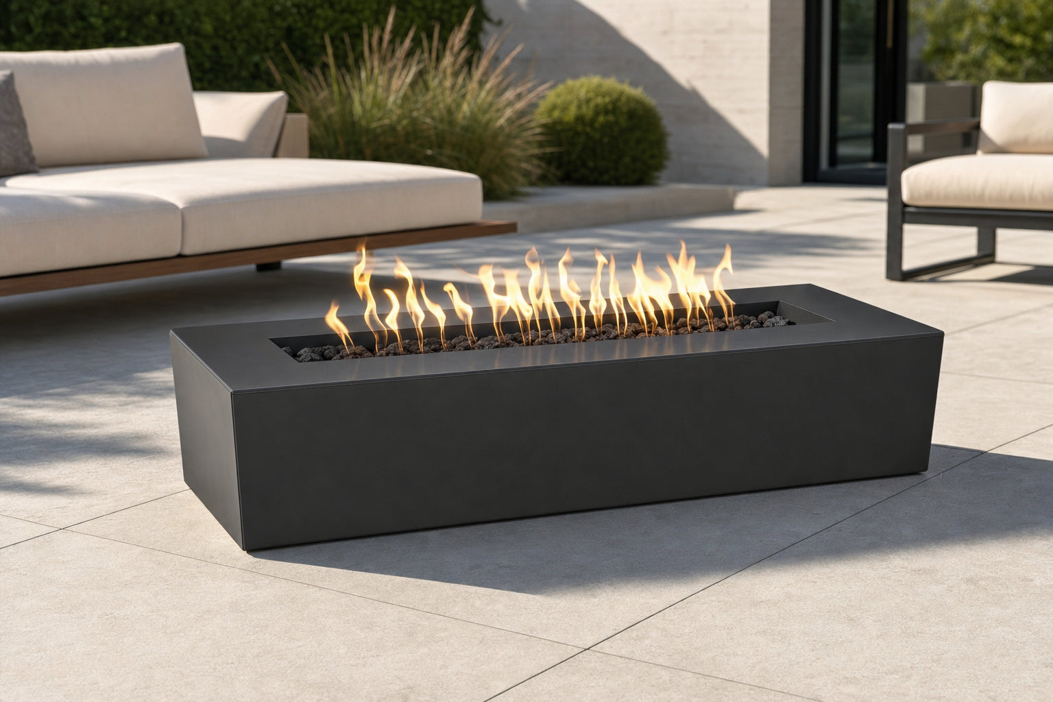 Regal Fire Pit - Powder Coat - 60" - Gloss Black Lifestyle