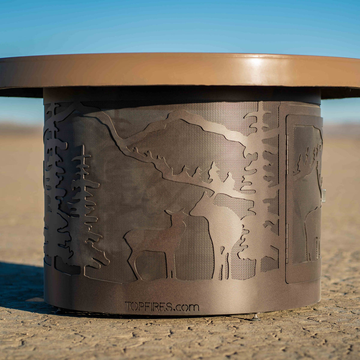 Round Outback Fire Pit - Deer Country - GFRC Top & Corten Steel Base - 46" | The Outdoor Plus image 4